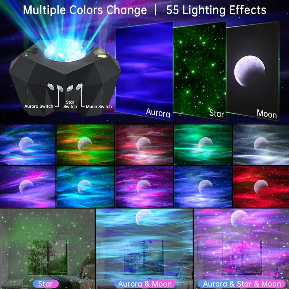 Northern Lights Galaxy Star Projector with App Scenes, Sound Reactive Motion, Timers and Adjustable Brightness