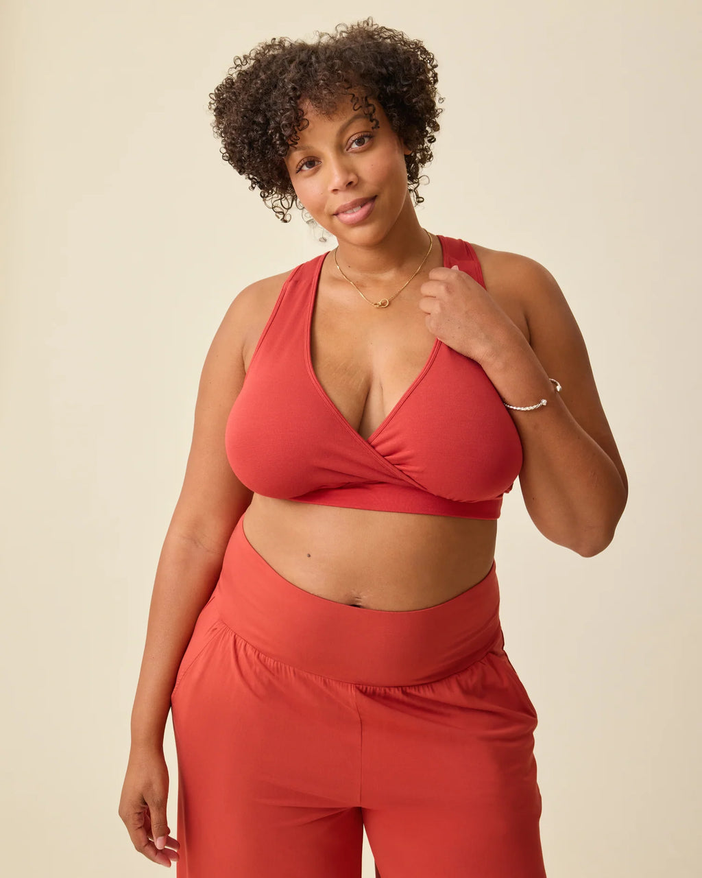 Nursing Bralette French Terry Racerback Wireless Sleep Bra with Pull-Aside Crossover Front in Spice