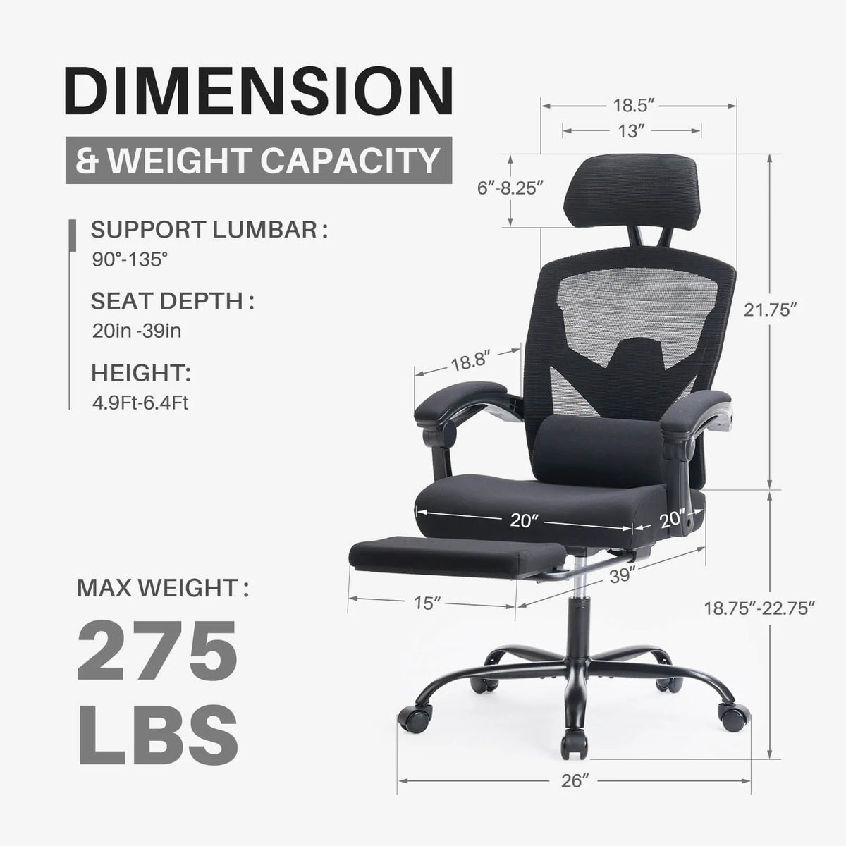 Office Chair with Lumbar Support and an Extendable Pedal for Home Office Tasks, Video Calls and Breaks