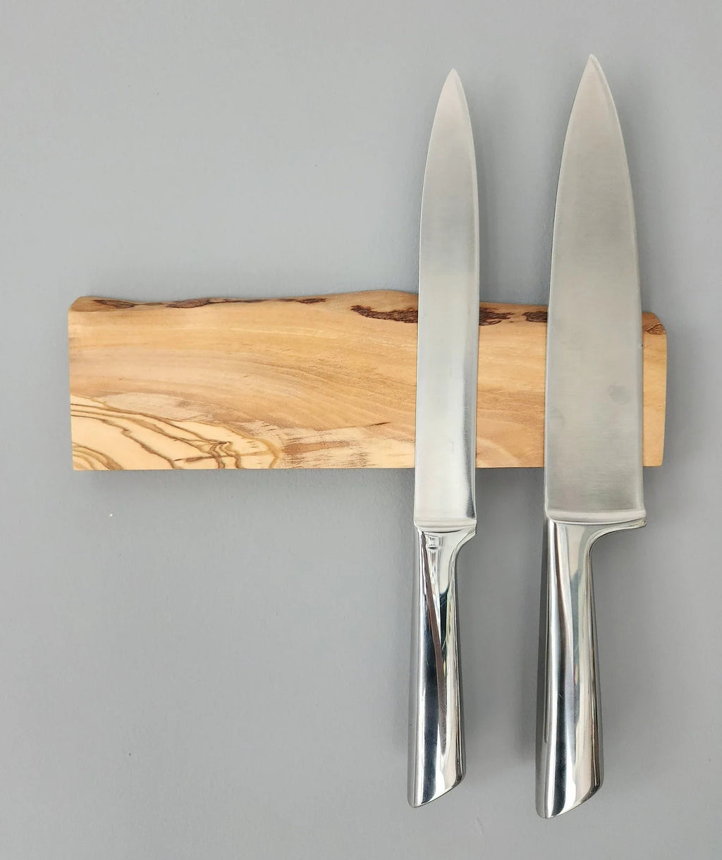 Olive Wood Magnetic Knife Holder for Wall with Hidden Screws, Custom Knife Capacity and Engraving