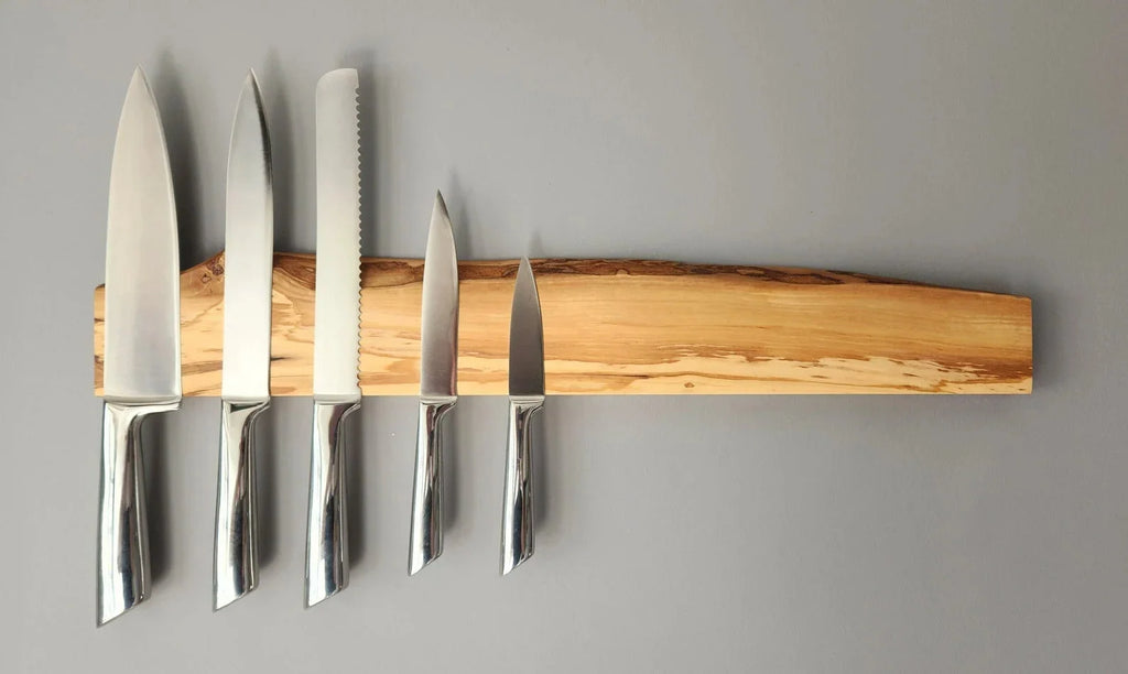 Olive Wood Magnetic Knife Holder for Wall with Hidden Screws, Custom Knife Capacity and Engraving