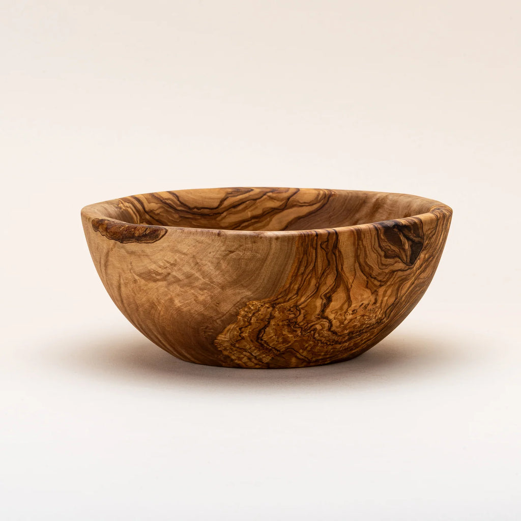 Olive Wood Salad Bowl for Fruit and Table Serving, Handcrafted Grain Design in 22 cm or 24 cm Sizes