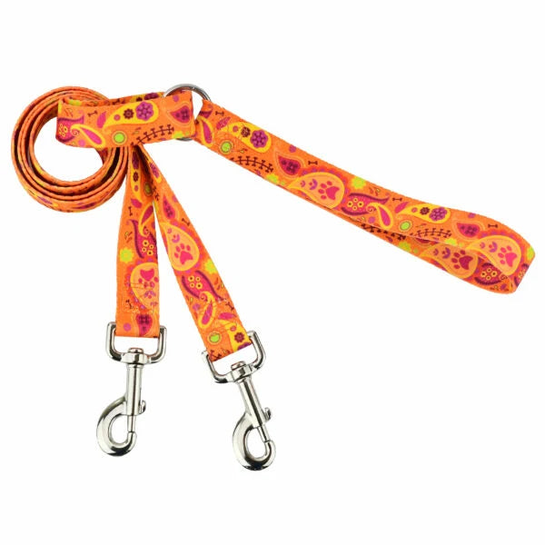 Orange Paisley No-Pull Dog Harness with Recycled Bottle Webbing and a Velvet-Lined Chest Strap