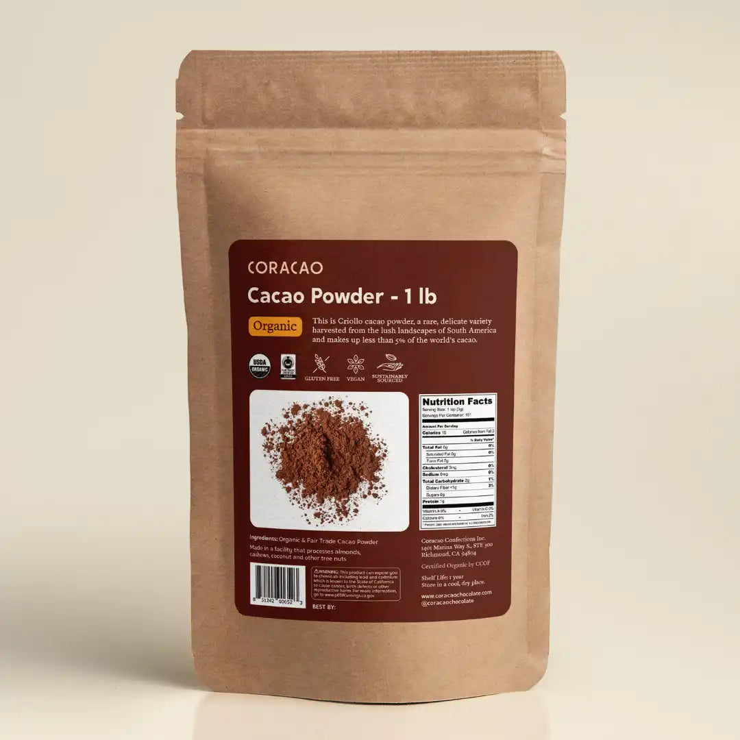 Organic Cacao Powder from Single-Origin Peruvian Criollo Beans for Baking and Drinks in 1 lb or 5 lb Bags — 1 lb