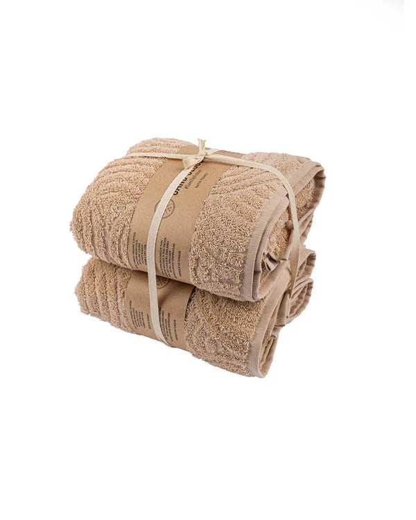 Organic Cotton Bath Towel Set, 2-Pack Straw Sand Art Design with Raised Terry Texture and Double-Edge Stitching