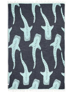 Organic Cotton Shark Pattern Throw Blanket, Seaglass Jacquard