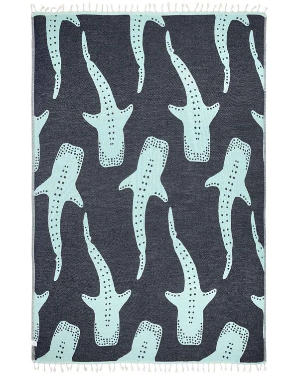 Organic Cotton Shark Pattern Throw Blanket, Seaglass Jacquard