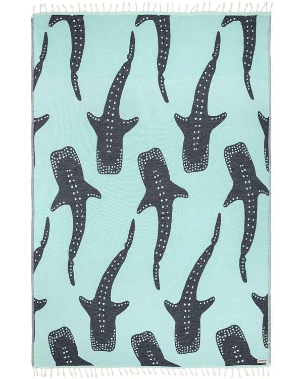 Organic Cotton Shark Pattern Throw Blanket, Seaglass Jacquard