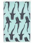 Organic Cotton Shark Pattern Throw Blanket, Seaglass Jacquard