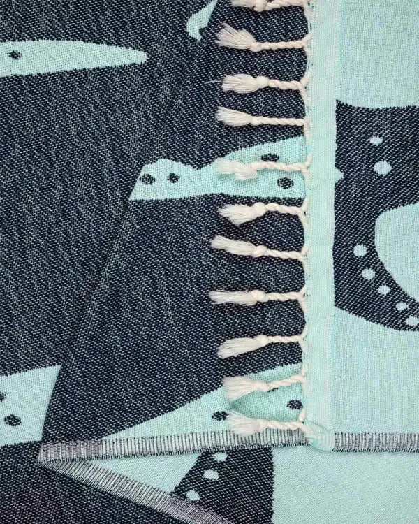 Organic Cotton Shark Pattern Throw Blanket, Seaglass Jacquard