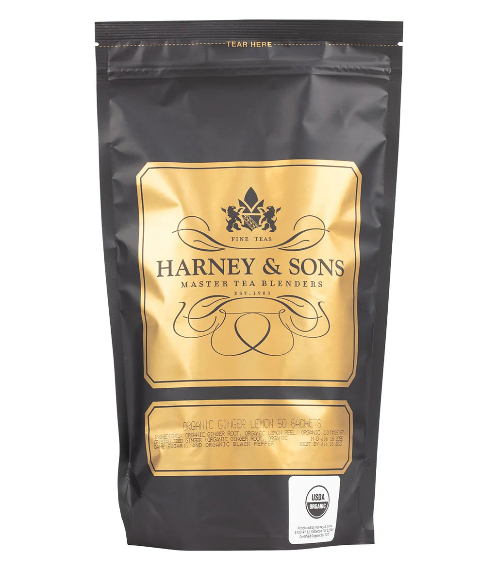 Organic Ginger Lemon Tea Sachets, Sachets-Bag of 50 Sachets