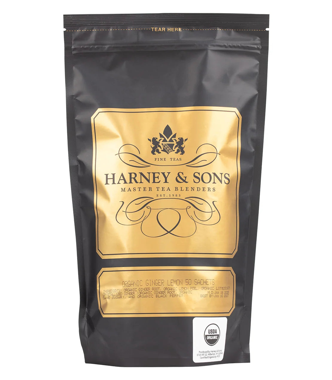 Organic Ginger Lemon Tea Sachets, Sachets-Bag of 50 Sachets