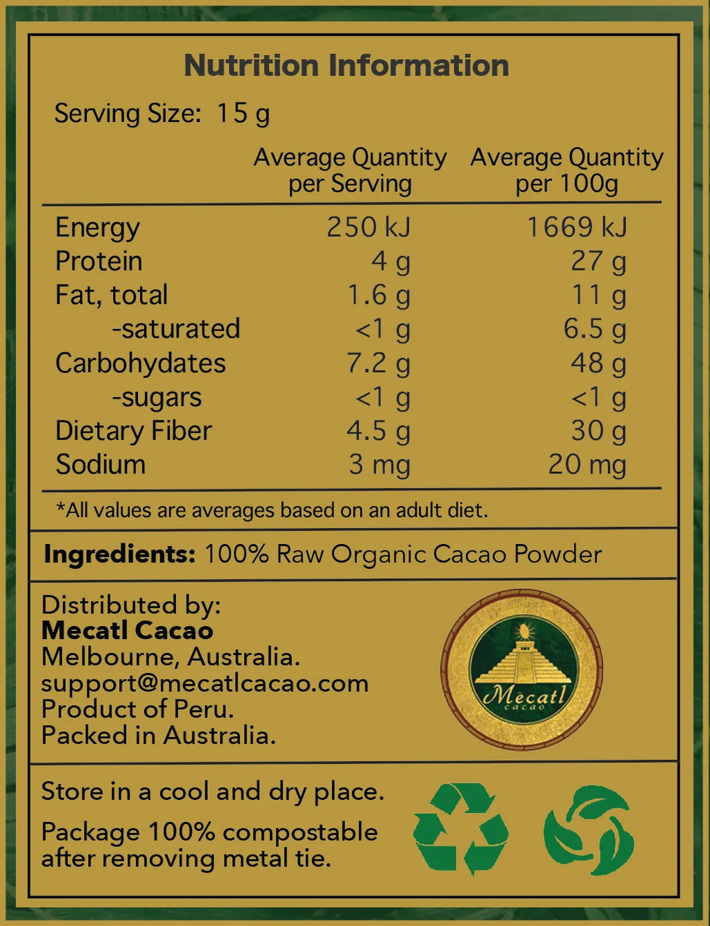 Organic Raw Cacao Powder in 500g, 1kg, or 4kg Sizes