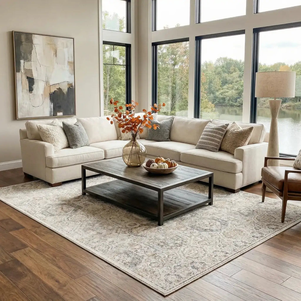 Oriental Area Rug in Moroccan Farmhouse Style, Machine-Woven