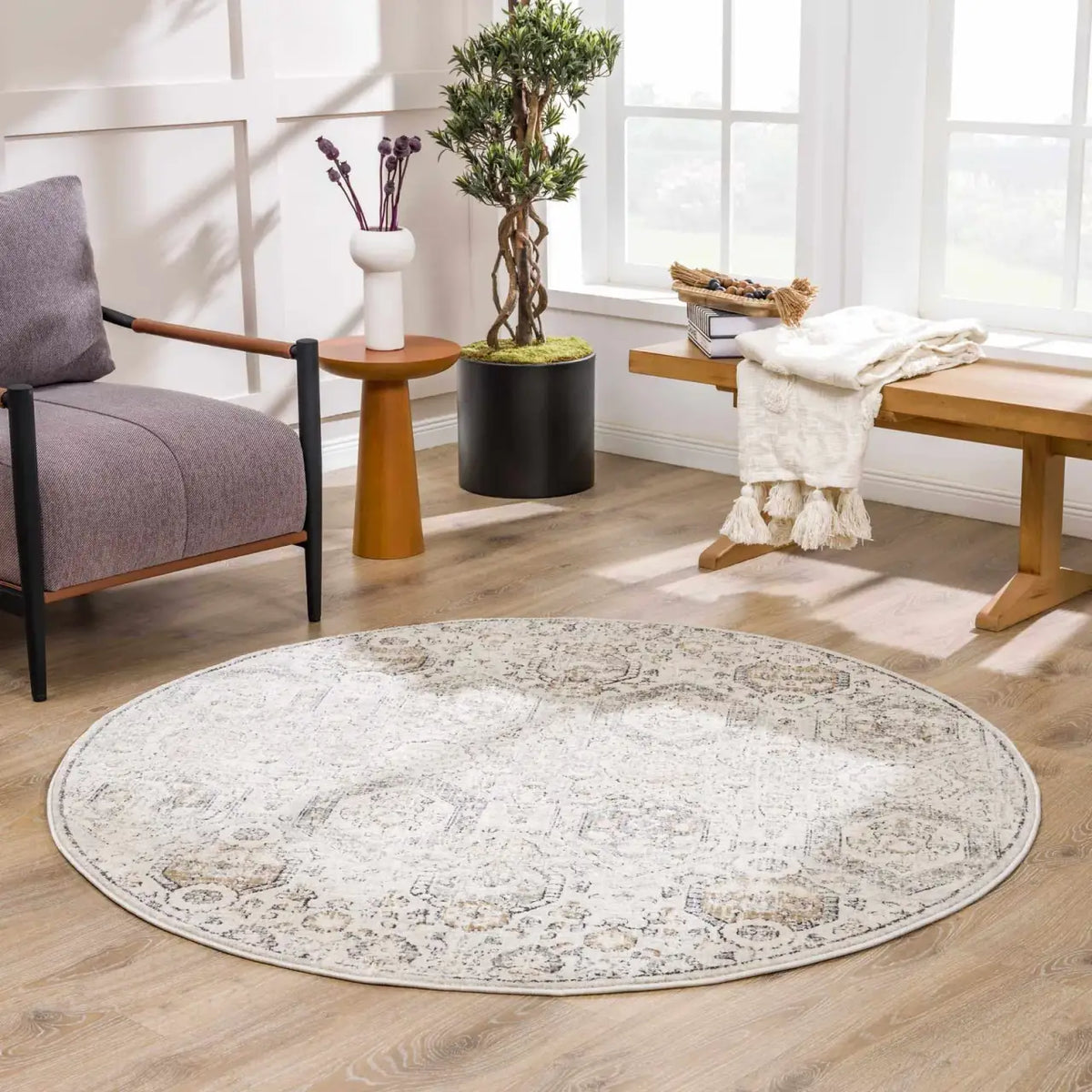Oriental Area Rug in Moroccan Farmhouse Style, Machine-Woven
