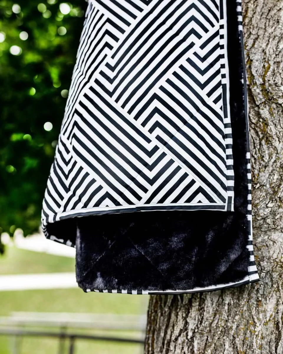 Outdoor Blanket in Black Geo Pattern