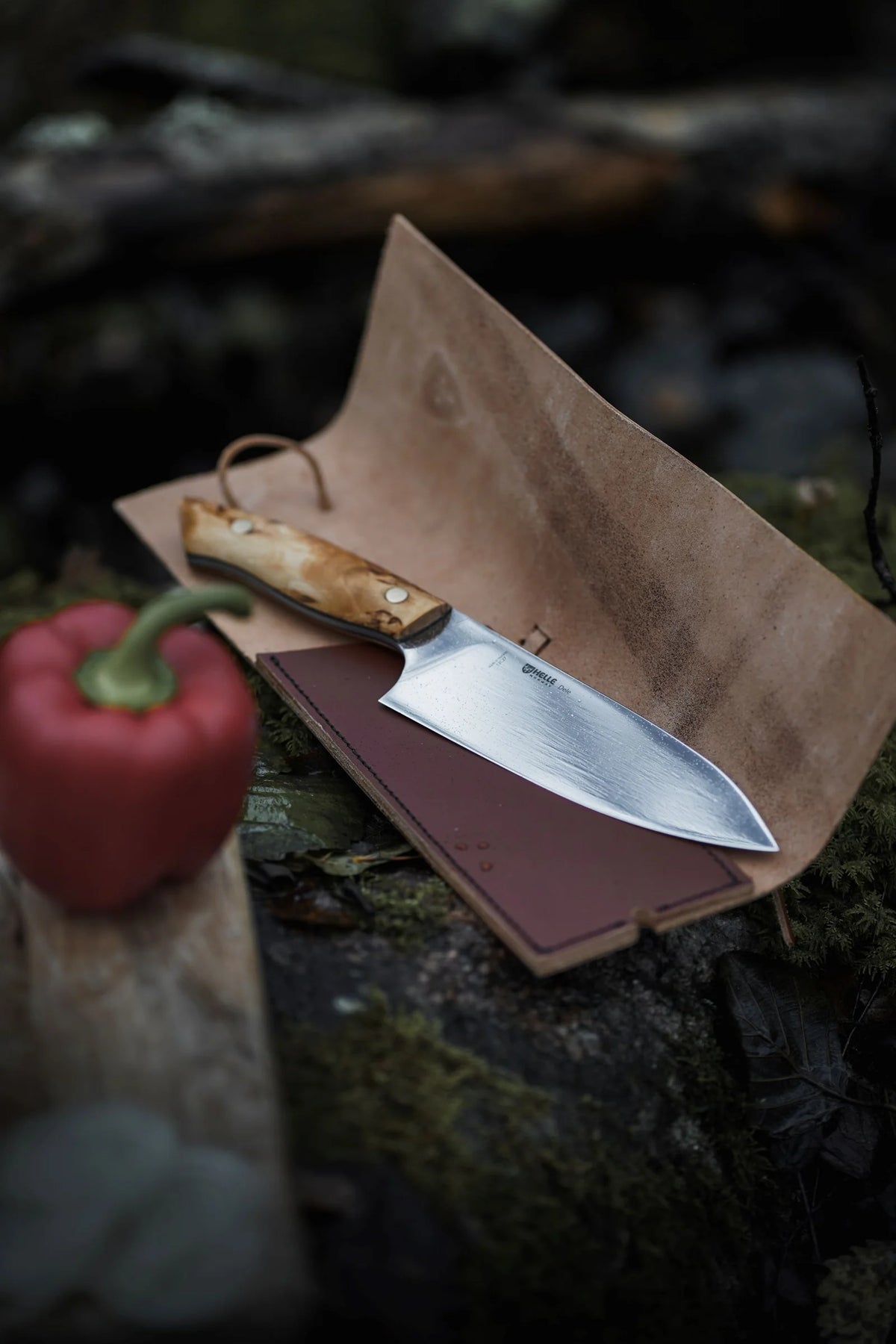 Outdoor Chef Knife with a 160 mm Polished 12C27 Steel Blade and Curly Birch Handle for Camp Cooking