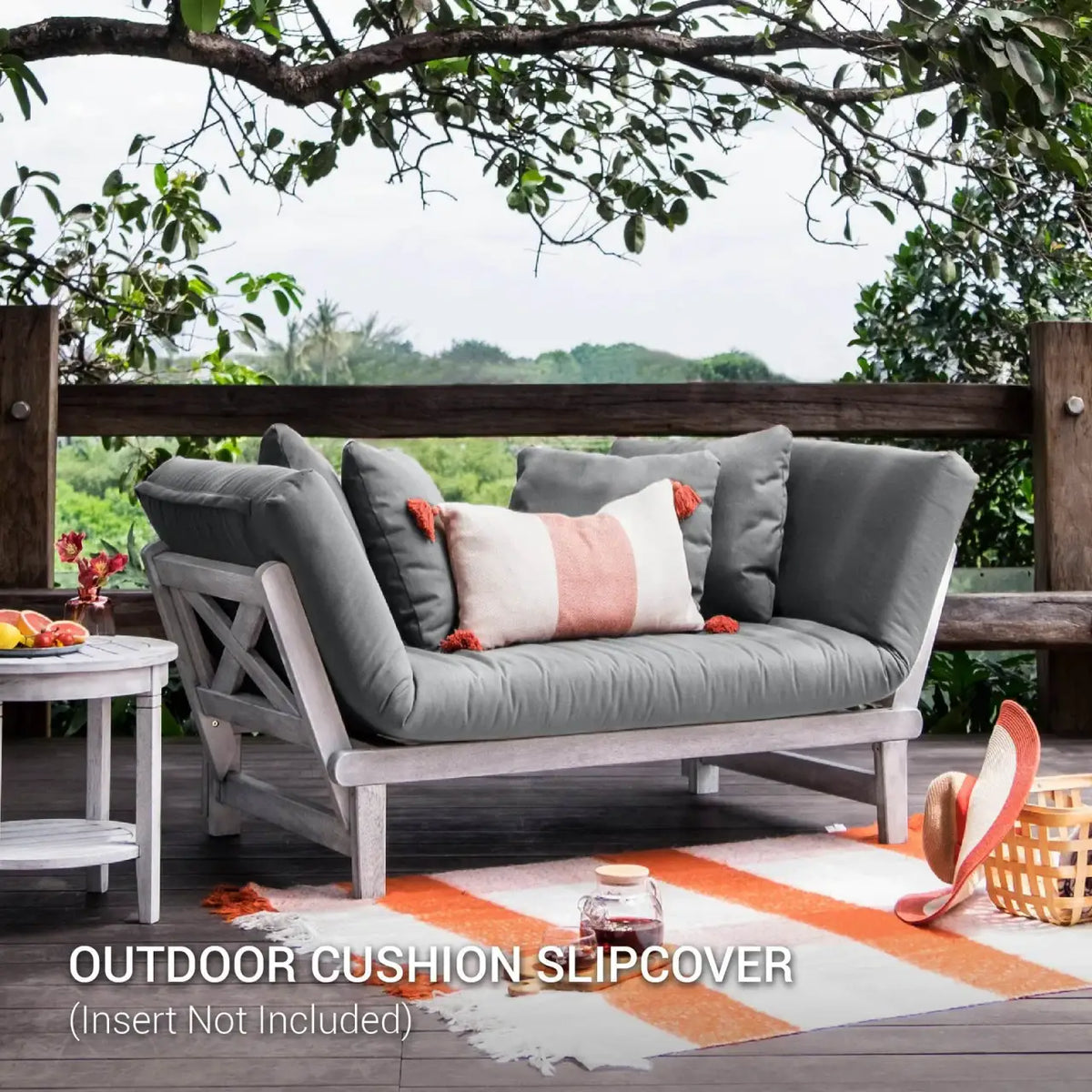 Outdoor Cushion Slipcover Set in Gray Olefin Fabric for Convertible Sofa Daybed Seating · outdoor cushion covers