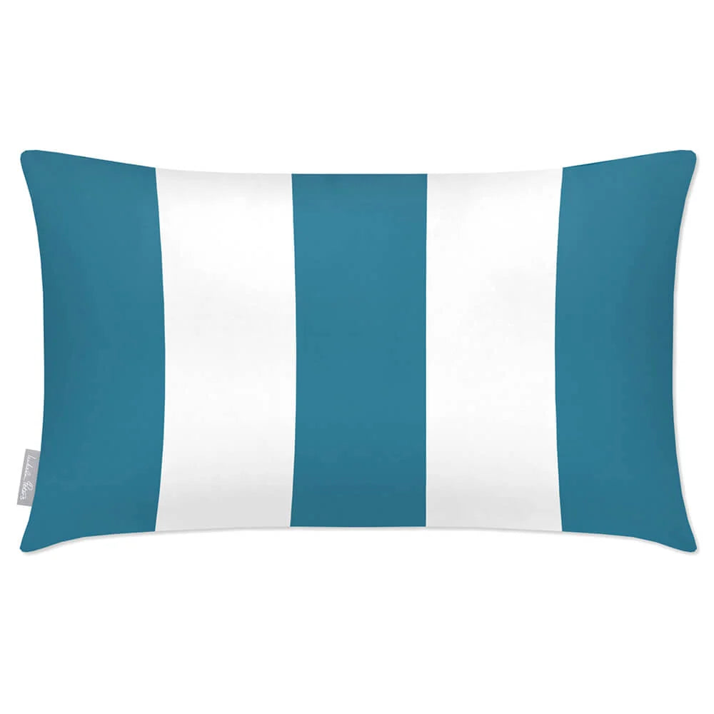 Outdoor Garden Cushion in a Three-Stri — Prussian Blue / 50 x 30 cm / Prussian Blue / 55 x 35 cm / Prussian Blue / 60 x 40 cm