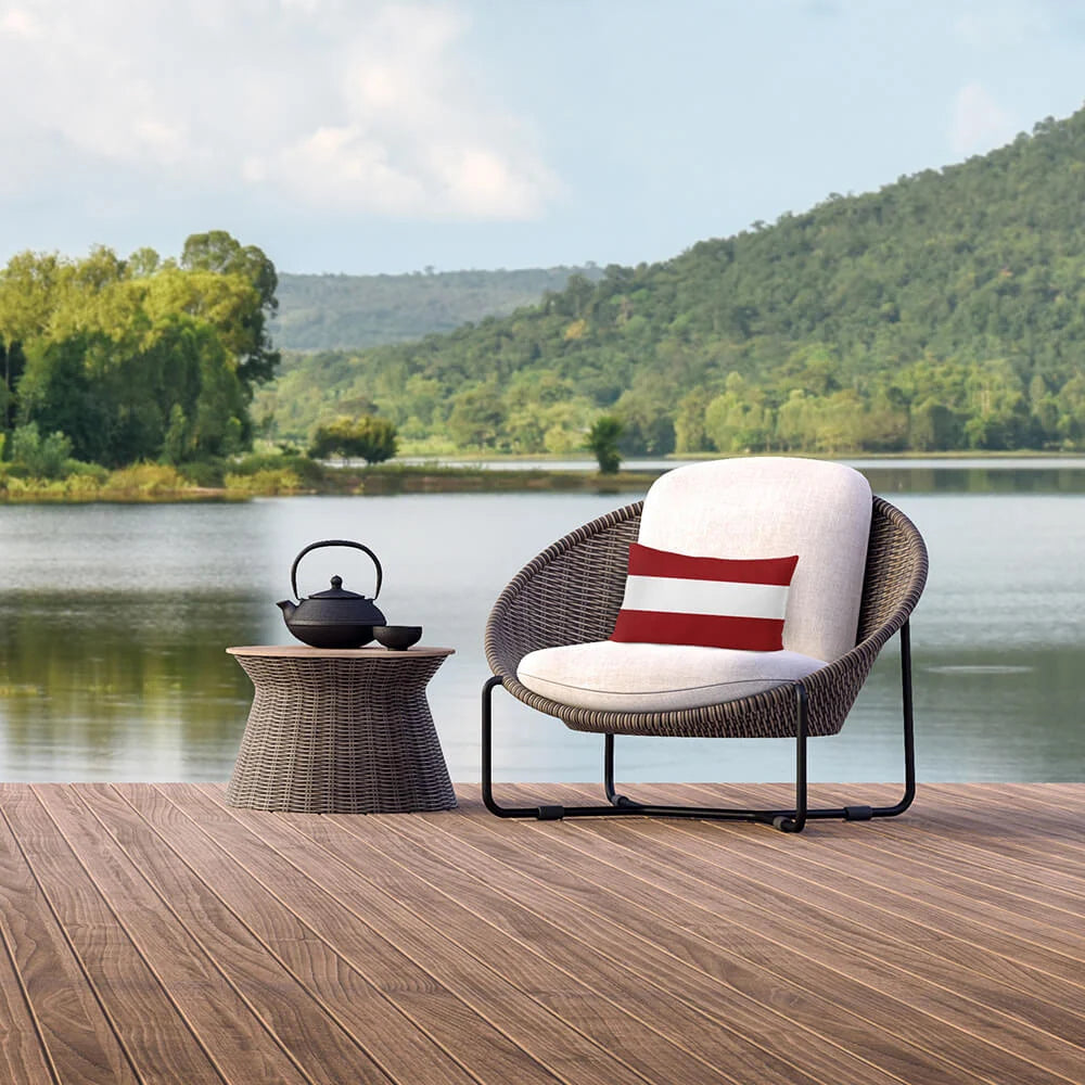 Outdoor Garden Cushion in a Waterproof Rectangular Design with Two Horizontal Stripes, Handmade in the UK