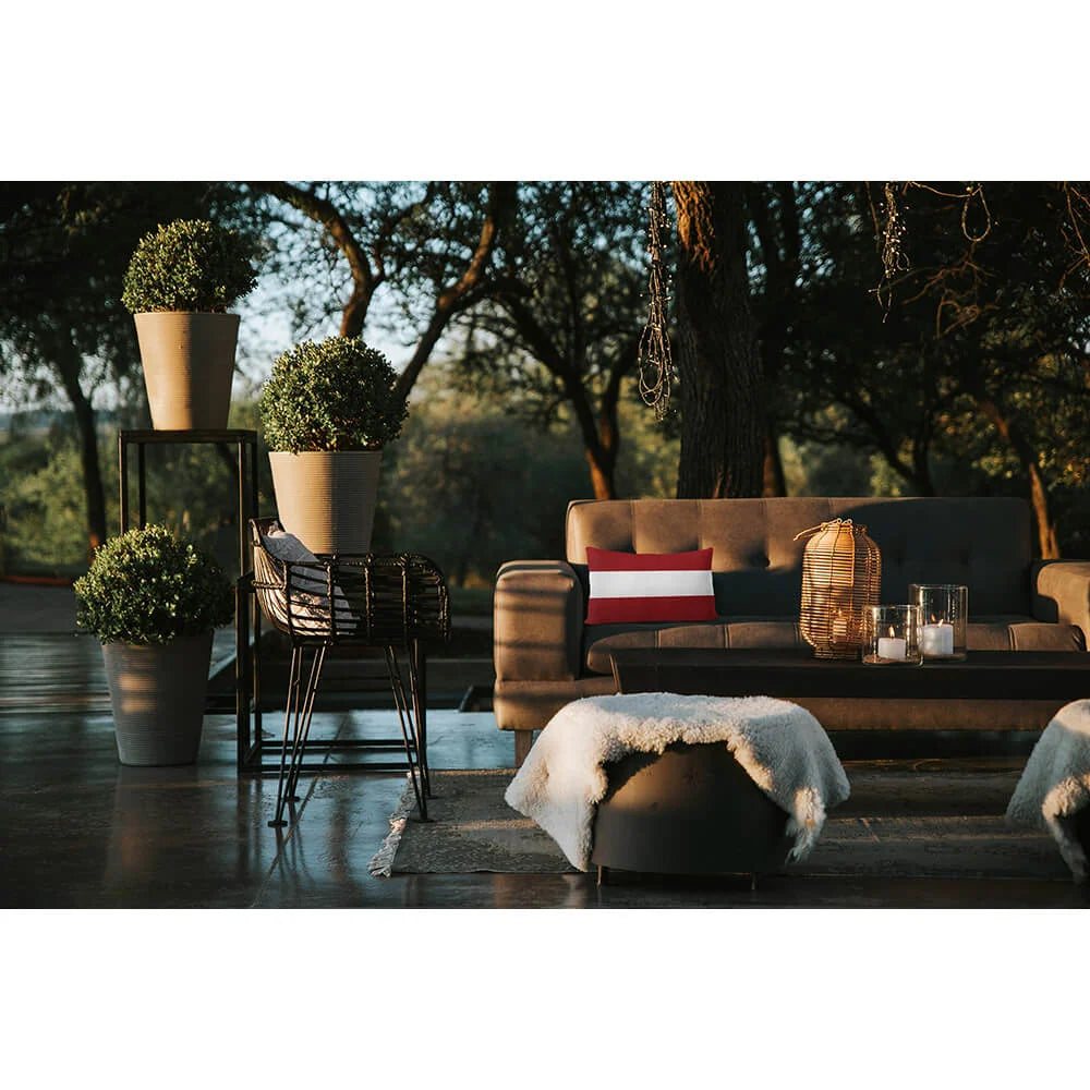 Outdoor Garden Cushion in a Waterproof Rectangular Design with Two Horizontal Stripes, Handmade in the UK