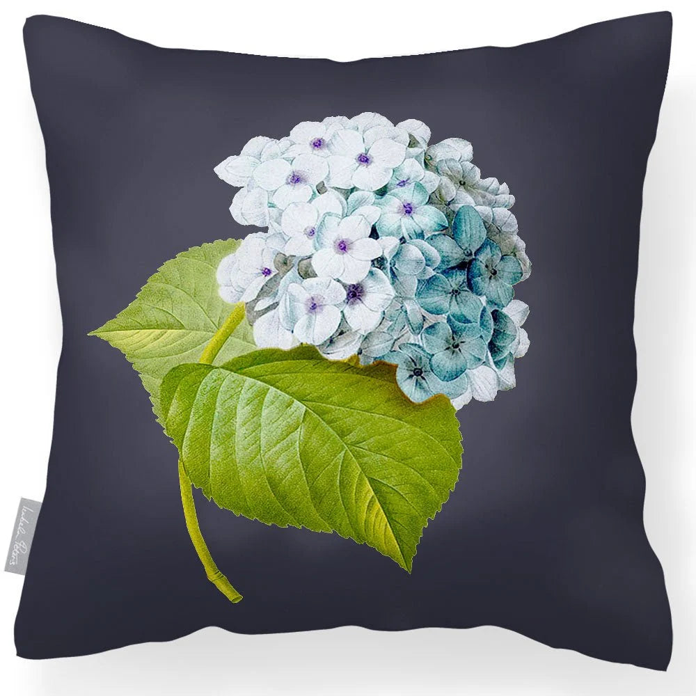 Outdoor Hydrangea Garden Cushion in Soft, Breathable Fabric, Featuring a Dual Sided Floral Design — Graphite / 50 x 50 cm