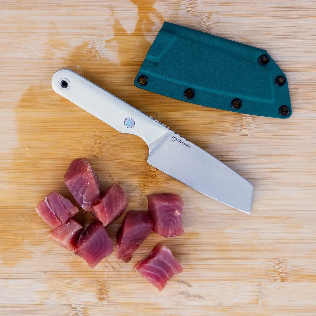 Outdoor Kitchen Knife with a MagnaCut Santoku Blade and Textured G10 Handle for Campsite Meal Prep