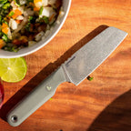 Outdoor Kitchen Knife with a MagnaCut Santoku Blade and Textured G10 Handle for Campsite Meal Prep