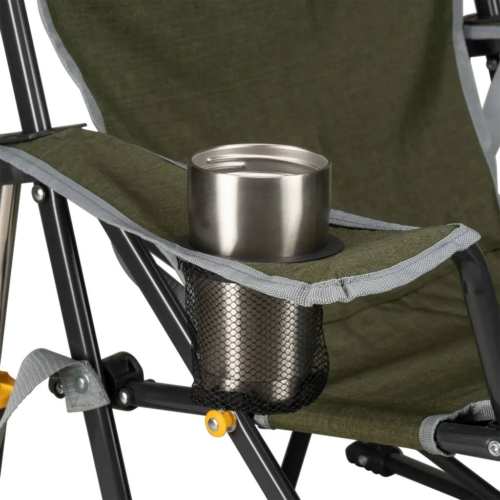 Outdoor Rocking Chair with Spring-Action Rocking, Carry Strap, Phone Pocket and Beverage Holder in Six Colors
