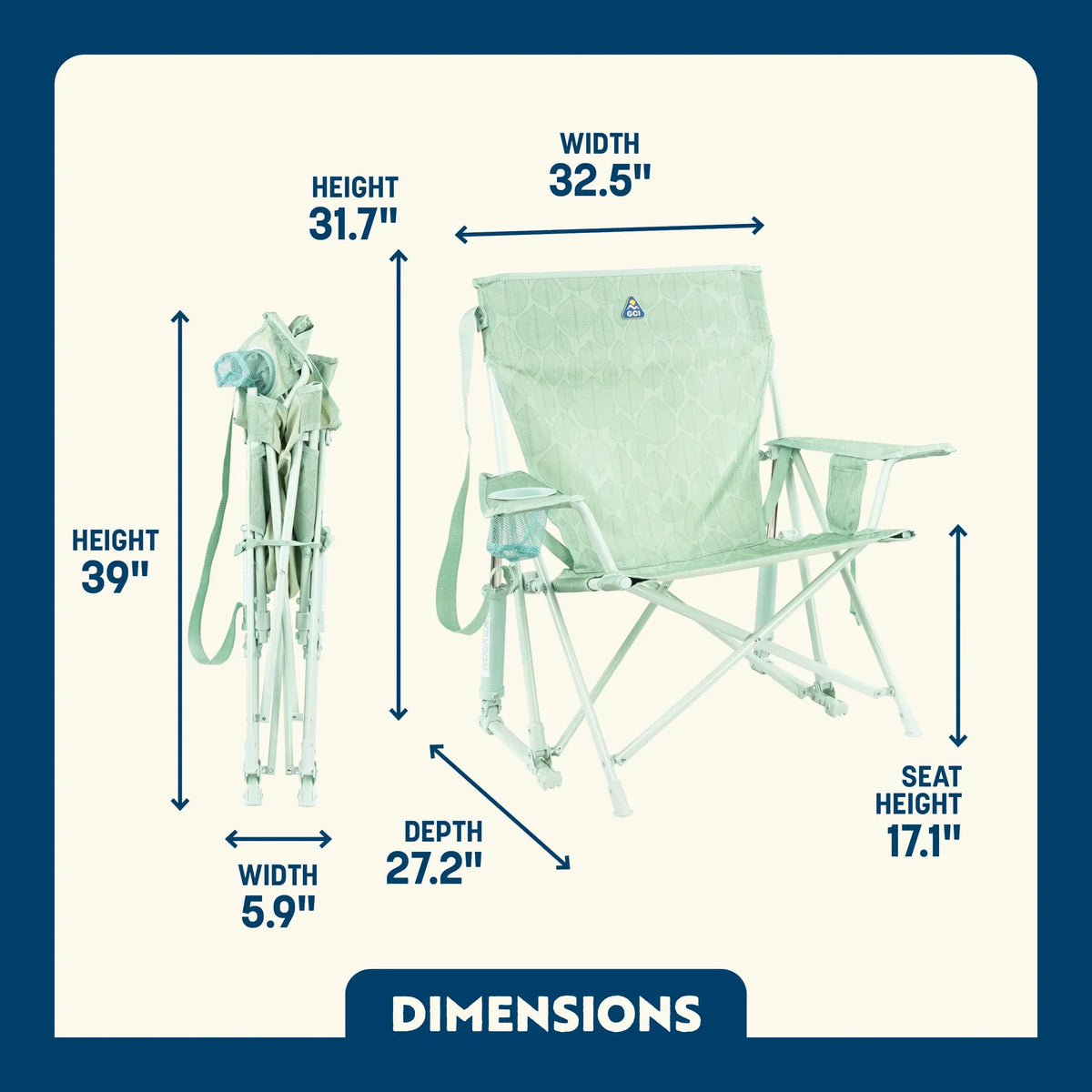 Outdoor Rocking Chair with Spring-Action Rocking, Carry Strap, Phone Pocket and Beverage Holder in Six Colors