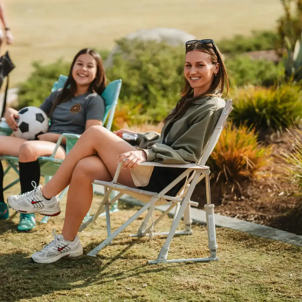 Outdoor Rocking Chair with Spring-Action Rocking, Carry Strap, Phone Pocket and Beverage Holder in Six Colors