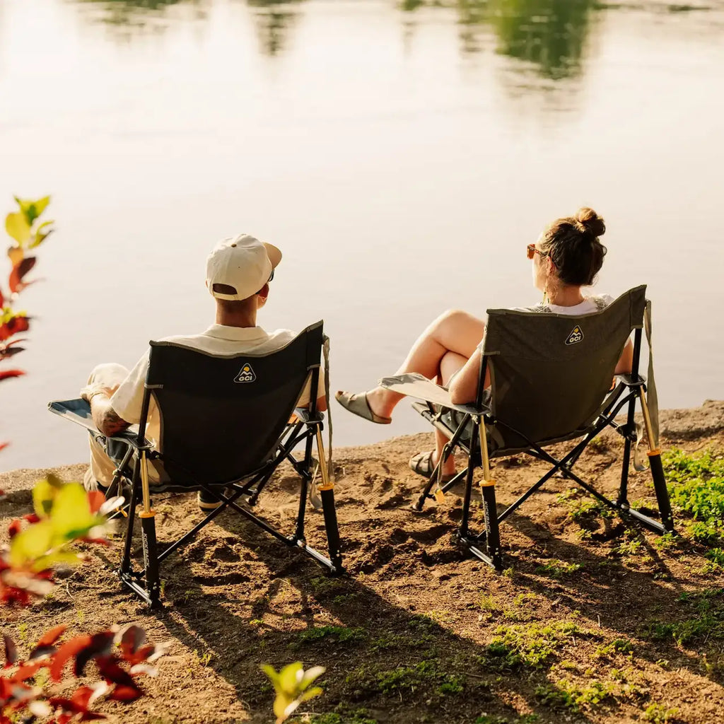 Outdoor Rocking Chair with Spring-Action Rocking, Carry Strap, Phone Pocket and Beverage Holder in Six Colors