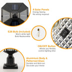 Outdoor Solar Post Light with Patterned Glass, Dusk-to-Dawn Operation and Included Pier Mount Base