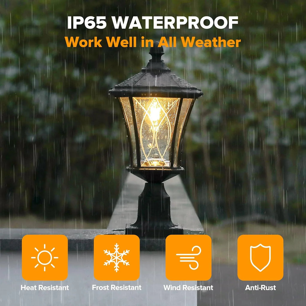 Outdoor Solar Post Light with Patterned Glass, Dusk-to-Dawn Operation and Included Pier Mount Base