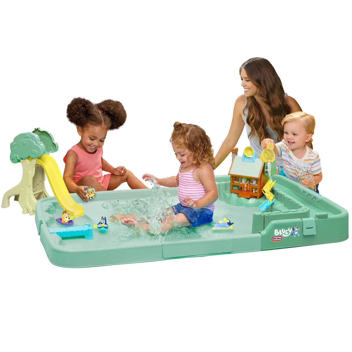 Outdoor Water Table with a Log Ride Tower and Folding Design for Imaginative Splash Play Together