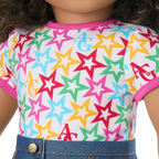 Outfit for 18-inch Dolls with a Berry Varsity Jacket and Star-Print Tee for a Coordinated School Look