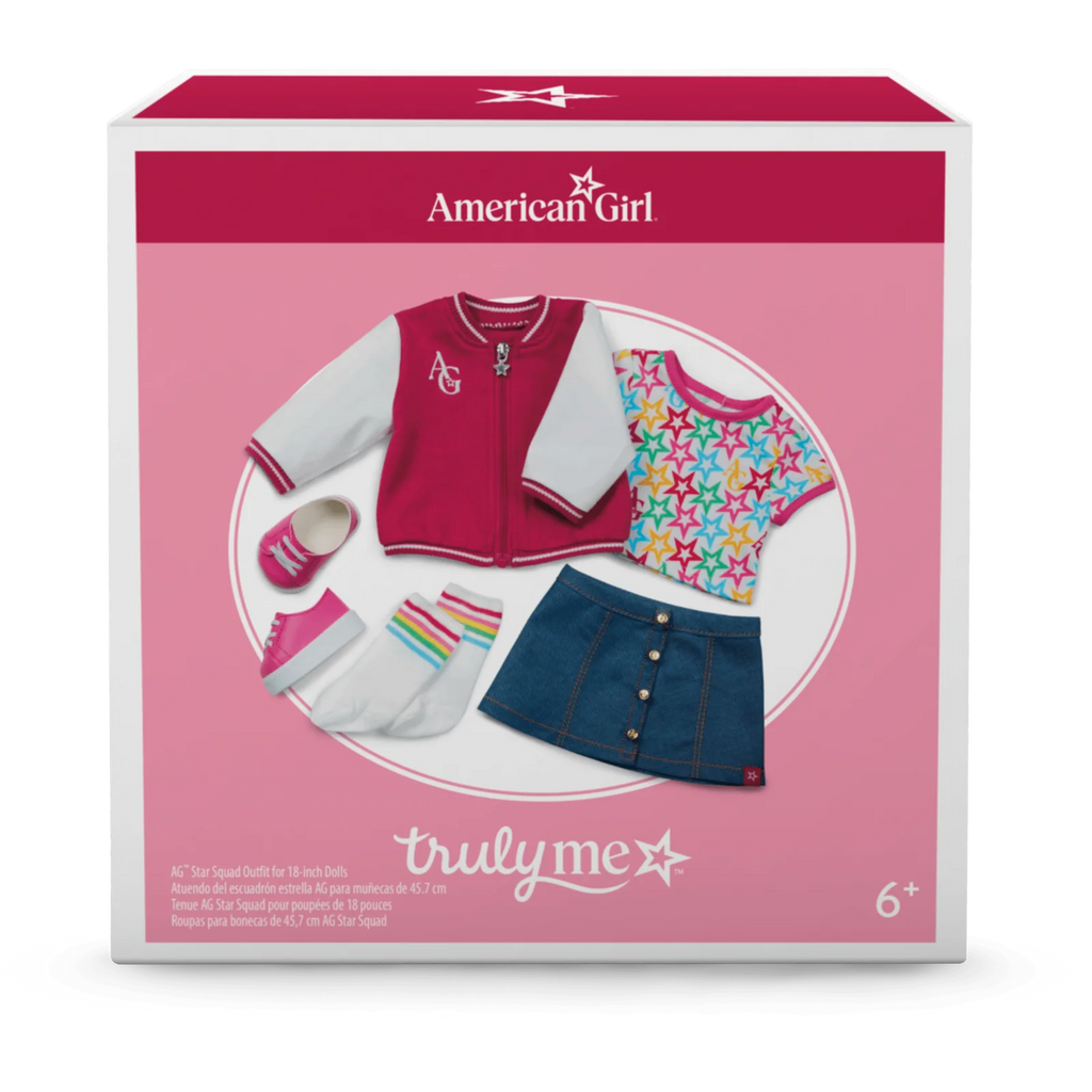 Outfit for 18-inch Dolls with a Berry Varsity Jacket and Star-Print Tee for a Coordinated School Look