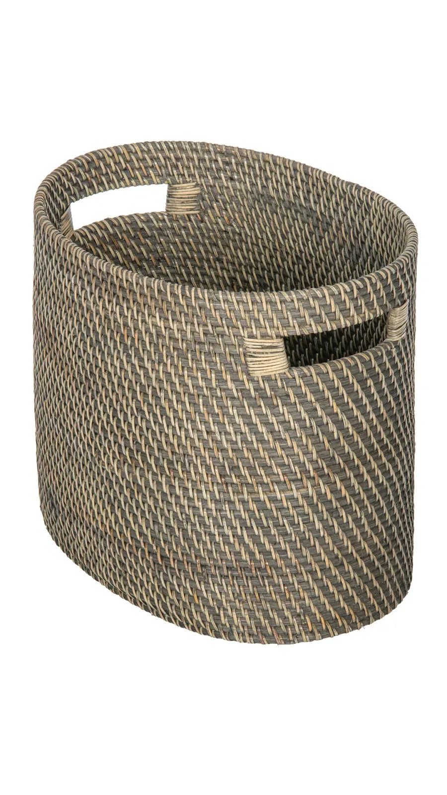 Oval Rattan Magazine Rack Handwoven, Black Wash