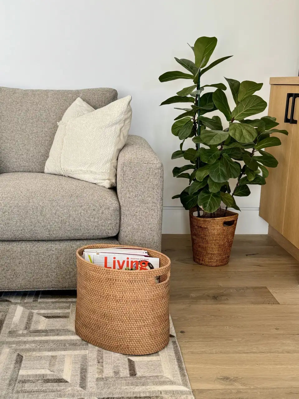 Oval Rattan Magazine Rack Handwoven