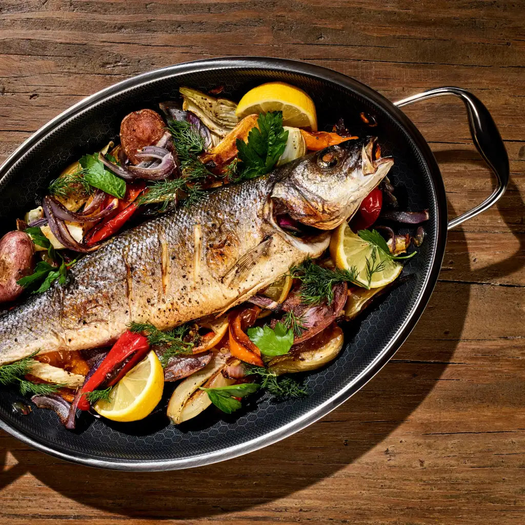 Oval Roasting Pan, 9 x 12.5 Inch Hybrid Bakeware for Baked Feta, Layered Vegetables, Fruit Crumbles and Easy Cleanup