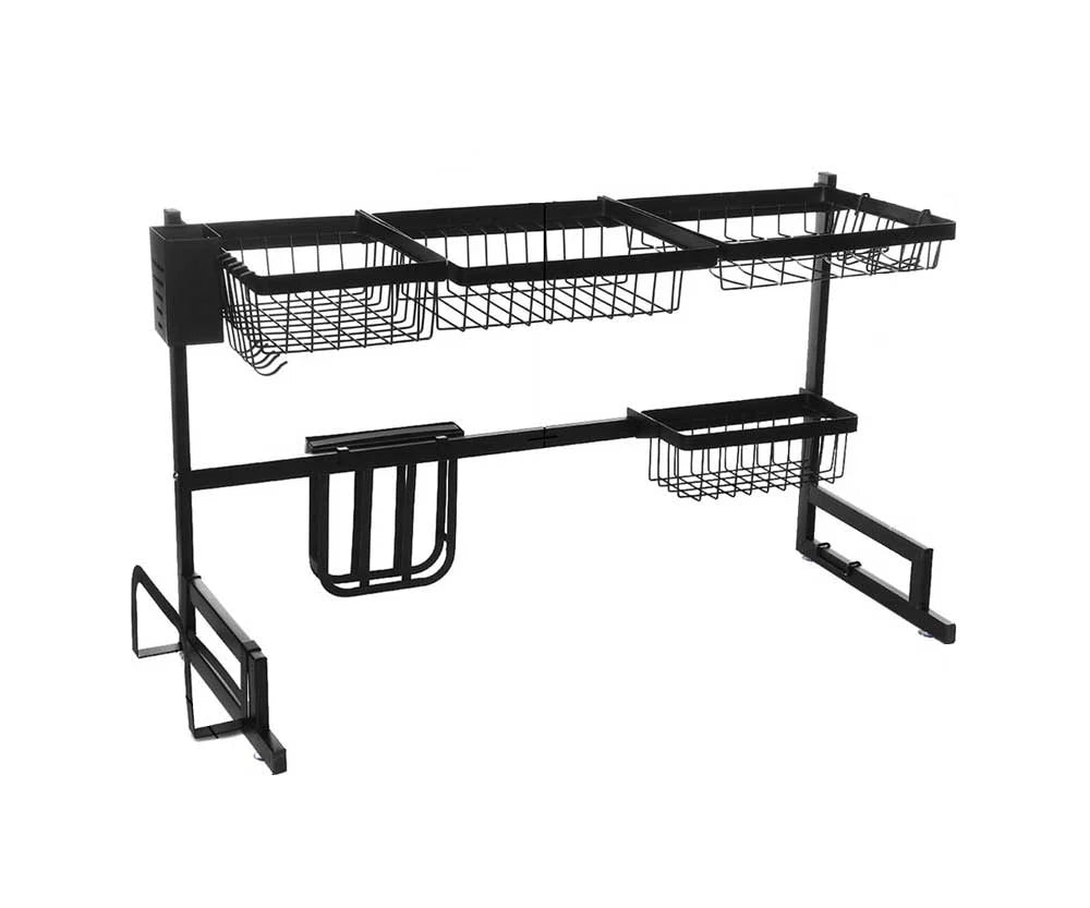 Over the Sink Dish Drying Rack with Adjustable Sections, Utensil Holders and Suction Cup Stability