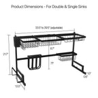 Over the Sink Dish Drying Rack with Adjustable Sections, Utensil Holders and Suction Cup Stability