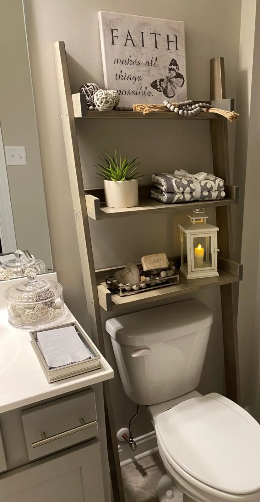 Over the Toilet Ladder Shelf, Classic Gray