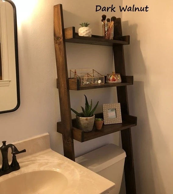 Over the Toilet Ladder Shelf, Dark Walnut