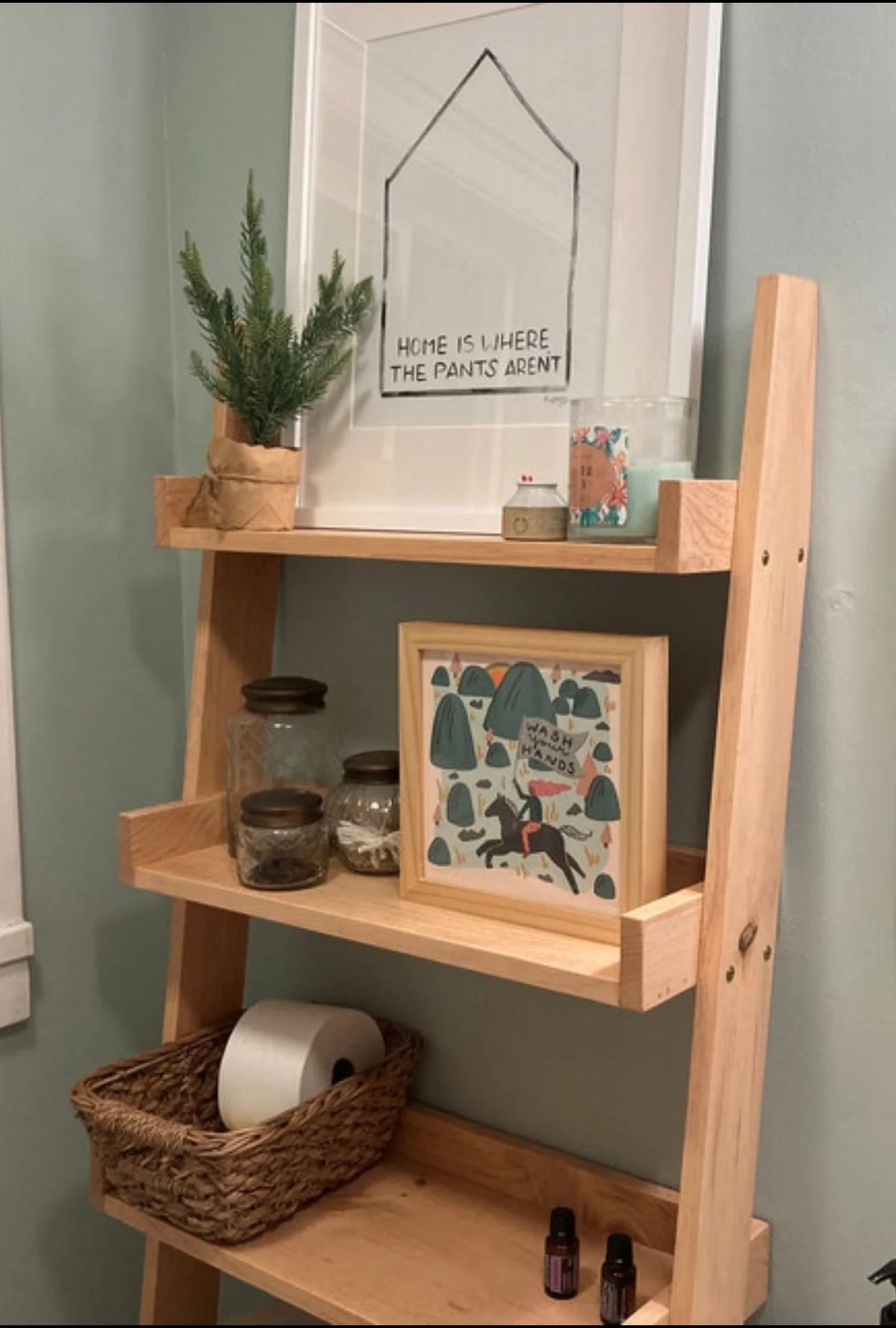 Over the Toilet Ladder Shelf, Ipswich Pine