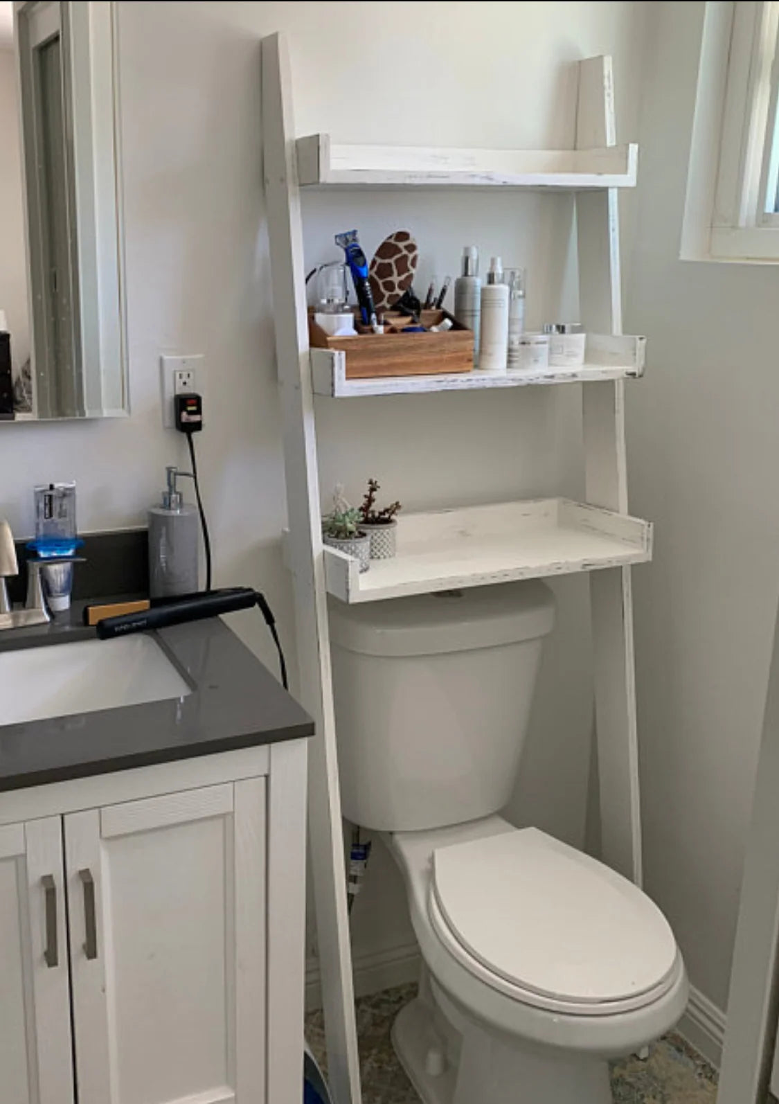 Over the Toilet Ladder Shelf, White - Distressed (Paint)