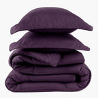 Oversized Comforter Set with Two Pillow Shams, Baffle Construction and Soft Eggplant Bedding Color