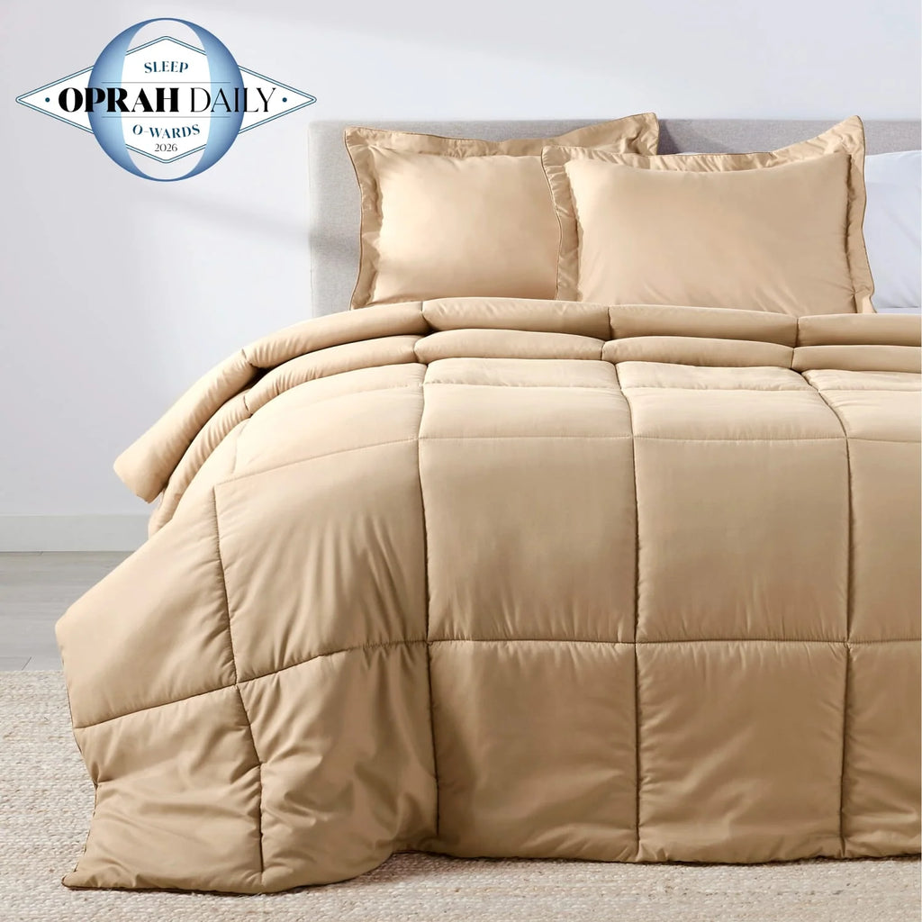 Oversized Comforter Set with Two Pillow Shams, Moisture-Wicking Smart Fabric and Poly Down Alternative Fill