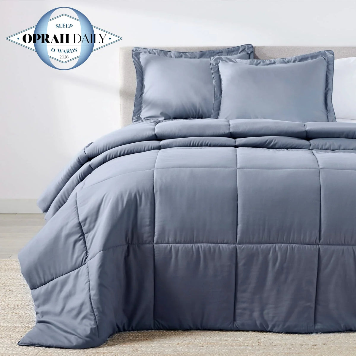 Oversized French Blue Comforter Set with Moisture-Wicking Smart Fabric and Two Matching Pillow Shams