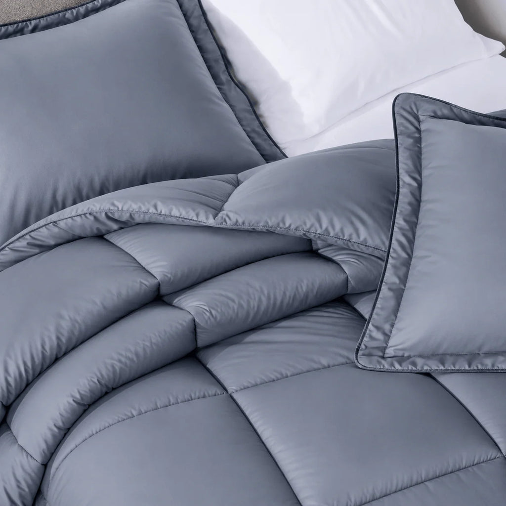 Oversized French Blue Comforter Set with Moisture-Wicking Smart Fabric and Two Matching Pillow Shams
